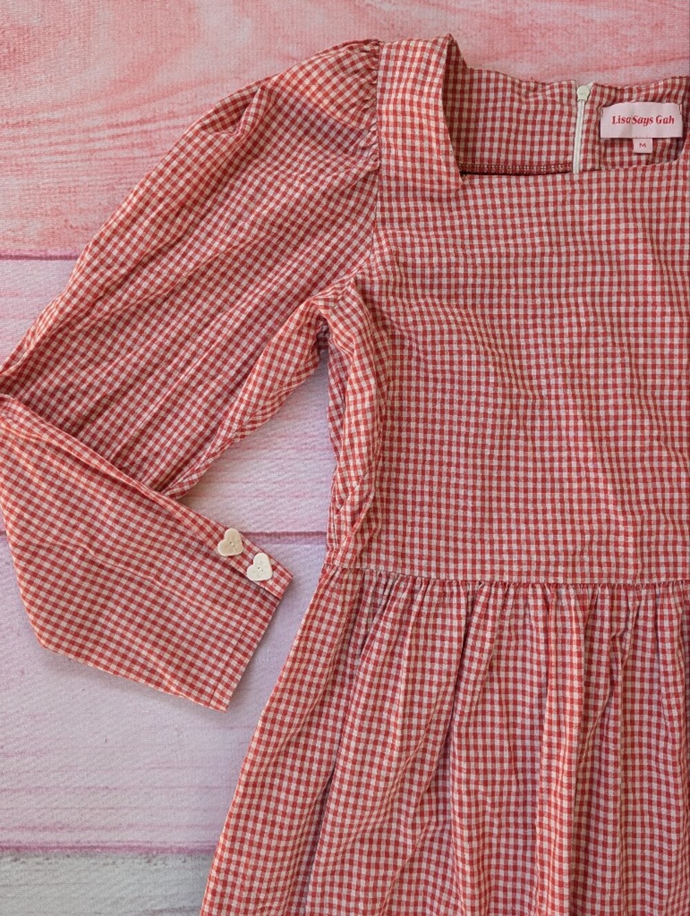 Lisa Says Gah Terracotta Gingham Maddie Midi Dress Medium - Picture 4 of 11